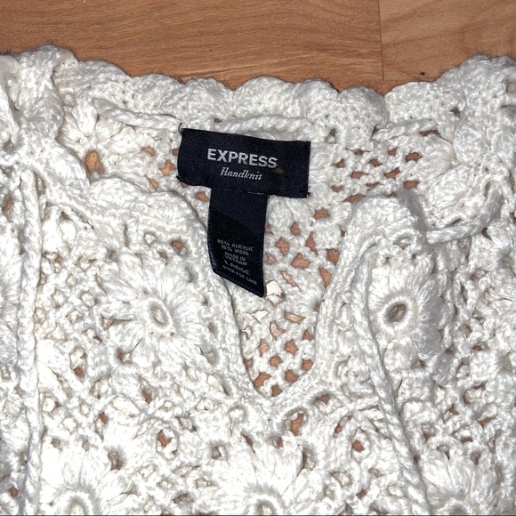 EXPRESS Handknit Open Knit Cream Ivory  granny chic Crochet Wool  Sweater Small - Picture 8 of 13